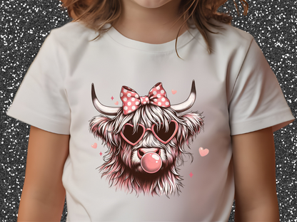 Valentine Highland Cow Kids Tee