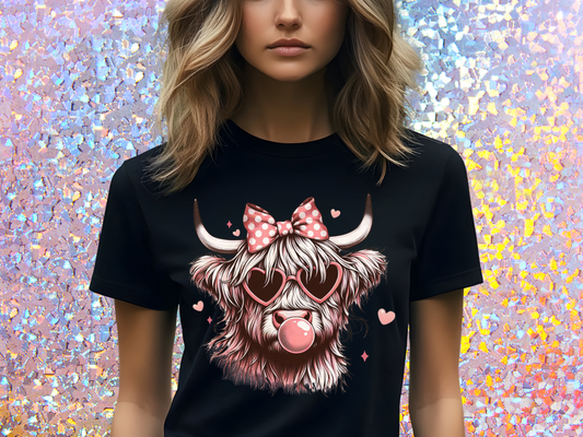 Valentine Highland Cow Graphic Tee