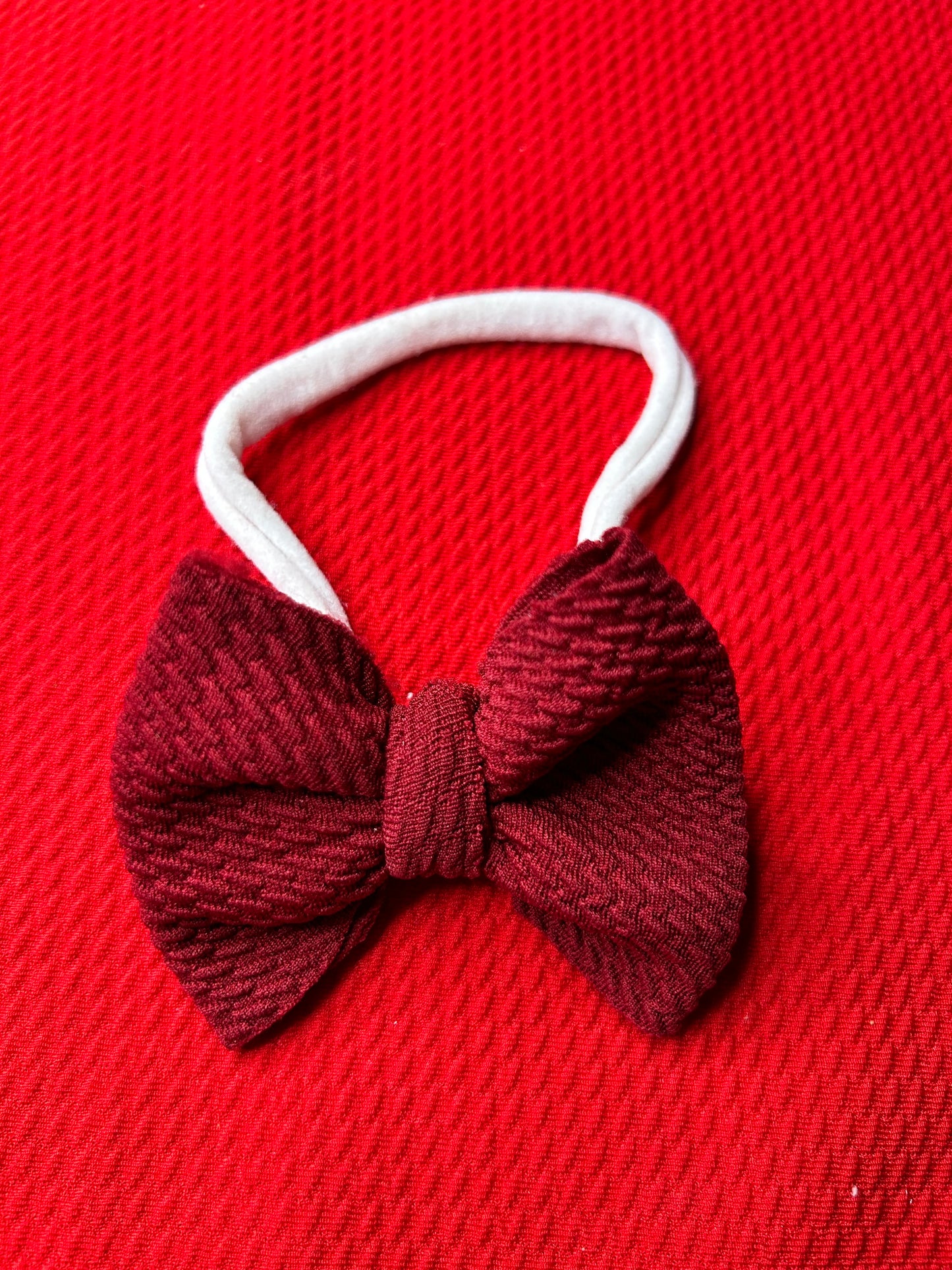 3” Maroon Hair Bow with White Nylon Headband